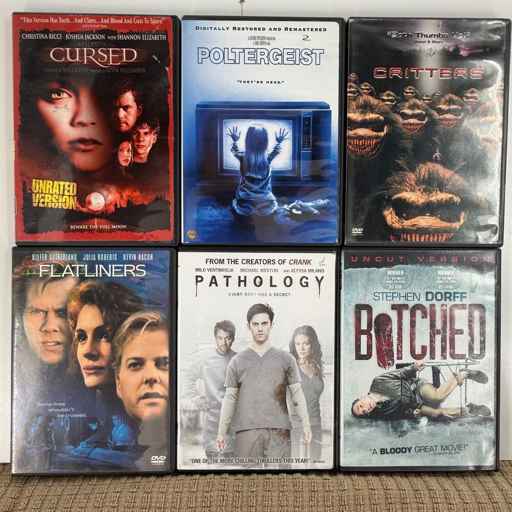 Horror DVD Lot 6 Poltergeist Critters Cursed Flatliners Uncut